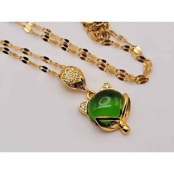 Jade Natural Necklace Gold Tone Necklace- Good Luck•Fortune