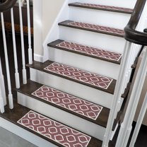SussexHome Drop Design 9" X 28" Stair Treads - 70 % Cotton Anti-Slip Carpet Strips for Indoor Stairs-Easy to Install Stair Treads with Double Adhesive Tape-Safe, Extra-Grip, 4-Pack-Maroon