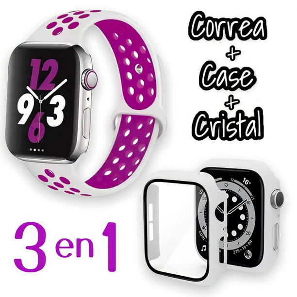 Correas para Apple Watch compatible con 38mm / 40mm + Case protector de pantalla con Cristal Templado. Estilo Sport, ideal para hacer ejercicio. Mamá Pulpo Sport con case