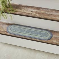 VHC Brands Jolie Farmhouse 8.5"x27" Stair Tread Blue Textured Jute Striped Latex Backing Oval Floor Decor