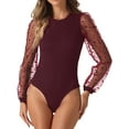 thumbnail image 2 of DARING DIVA Long Sleeve Bodysuit for Women's Clubwear Mesh Sleeves Jumpsuits Bodysuit M Burgundy, 2 of 5