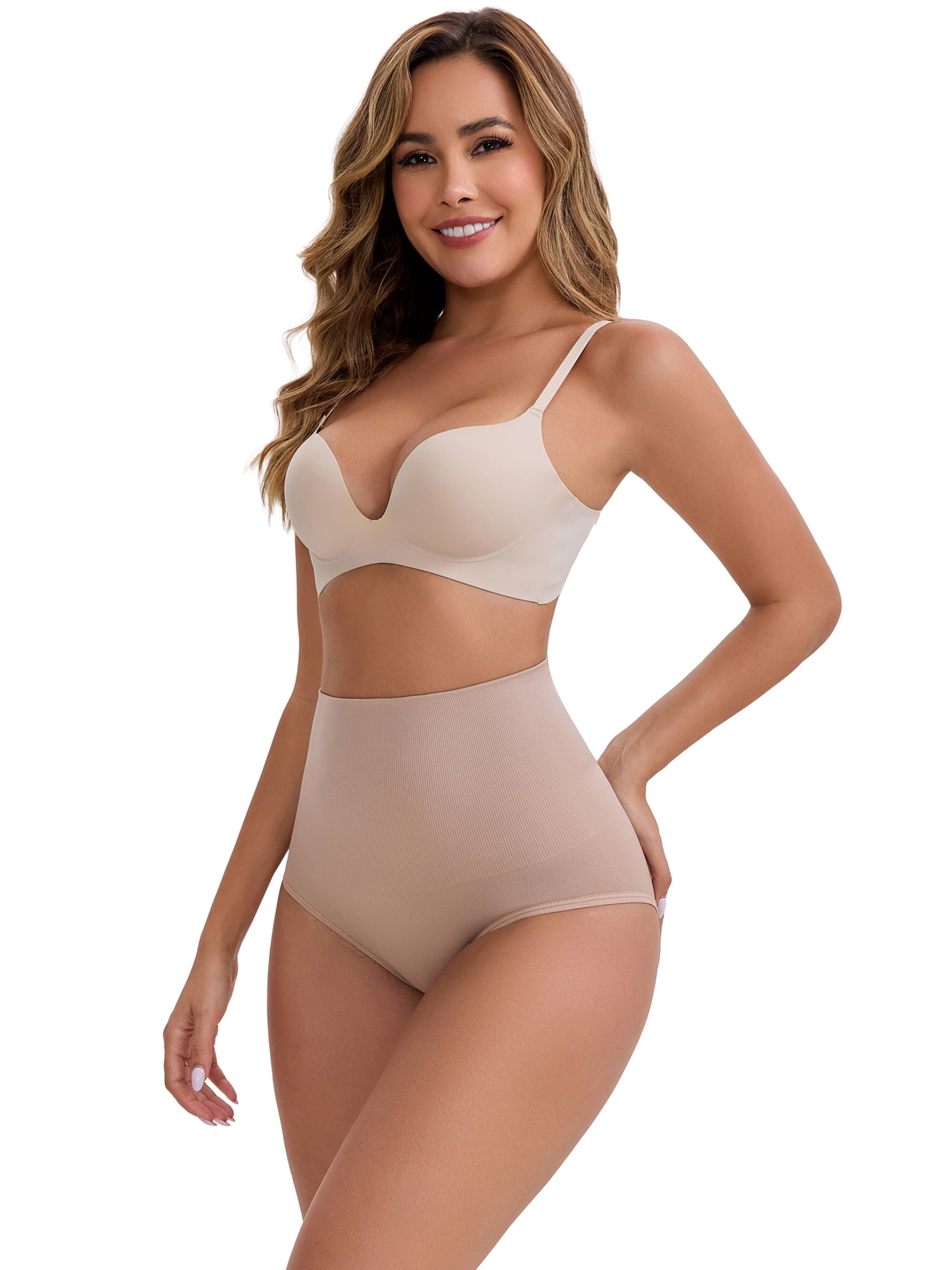 DARING DIVA Women's High-Waisted Butt Lifting Underwear 2 Pack Set M Black, Beige