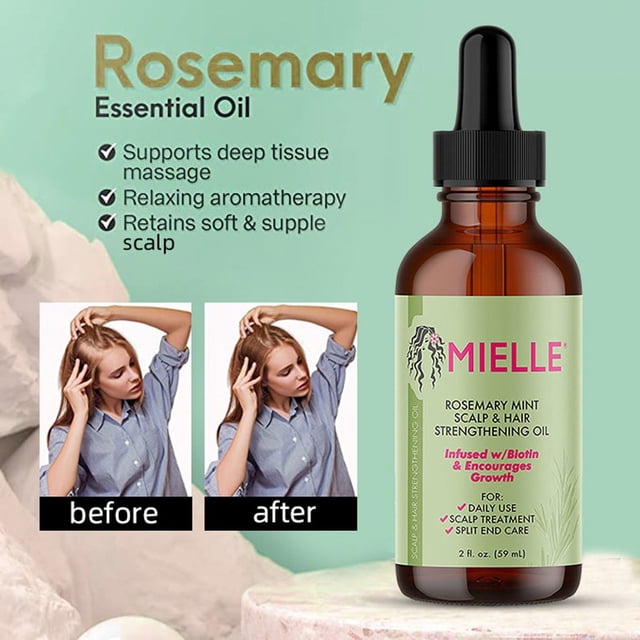Aceite esencial para el crecimiento del cabello, aceite de menta de Romero para fortalecer el cabello, tratamiento nutritivo para puntas abiertas y cabello orgánico Mielle seco