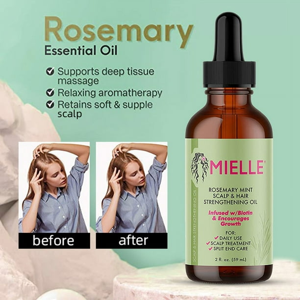 Aceite esencial para el crecimiento del cabello, aceite de menta de Romero para fortalecer el cabello, tratamiento nutritivo para puntas abiertas y cabello orgánico Mielle seco