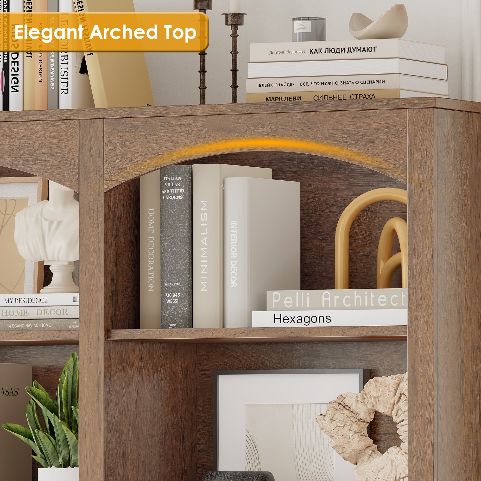 Homfa 18-Cube Bookcase and Bookshelves, 71.2" Triple Width 6-Tier Freestanding Arch Library Cabinet for Home Office Living Room, Phoebe Zhennan Texture