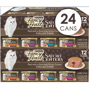 (24 Pack) Fancy Feast Pate Wet Cat Food Variety Pack, Savory Centers Pate With a Gravy Center, 3 oz. Pull-Top Cans