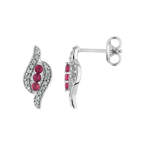 1/3 Carat (Ctw) Lab-Created Ruby Earrings with White Sapphire in Sterling Silver for Women