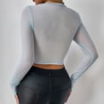 thumbnail image 4 of Corset Top Going Out Outfits for Women Women's Long Sleeve Lace Mesh Crop Top Sexy Corset Slim Fit Square Neck Solid Color Top, 4 of 9