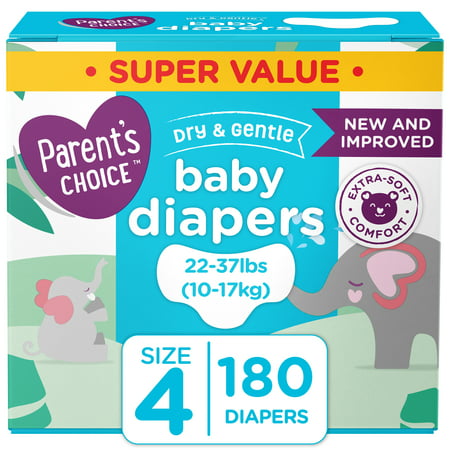 Parent's Choice Dry and Gentle Baby Diapers, Size 4, 180 Count
