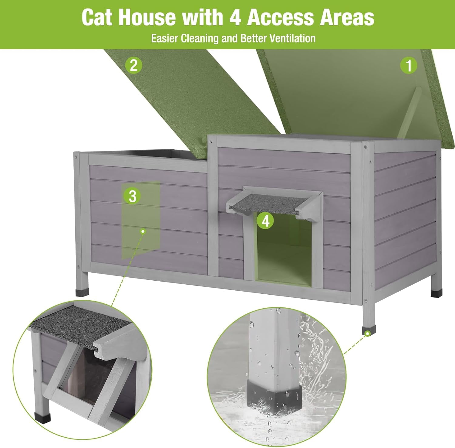 Aivituvin Outdoor Cat House Weatherproof Feral Cat Shelter for Winter, Cat Condo with Large Opening Roof