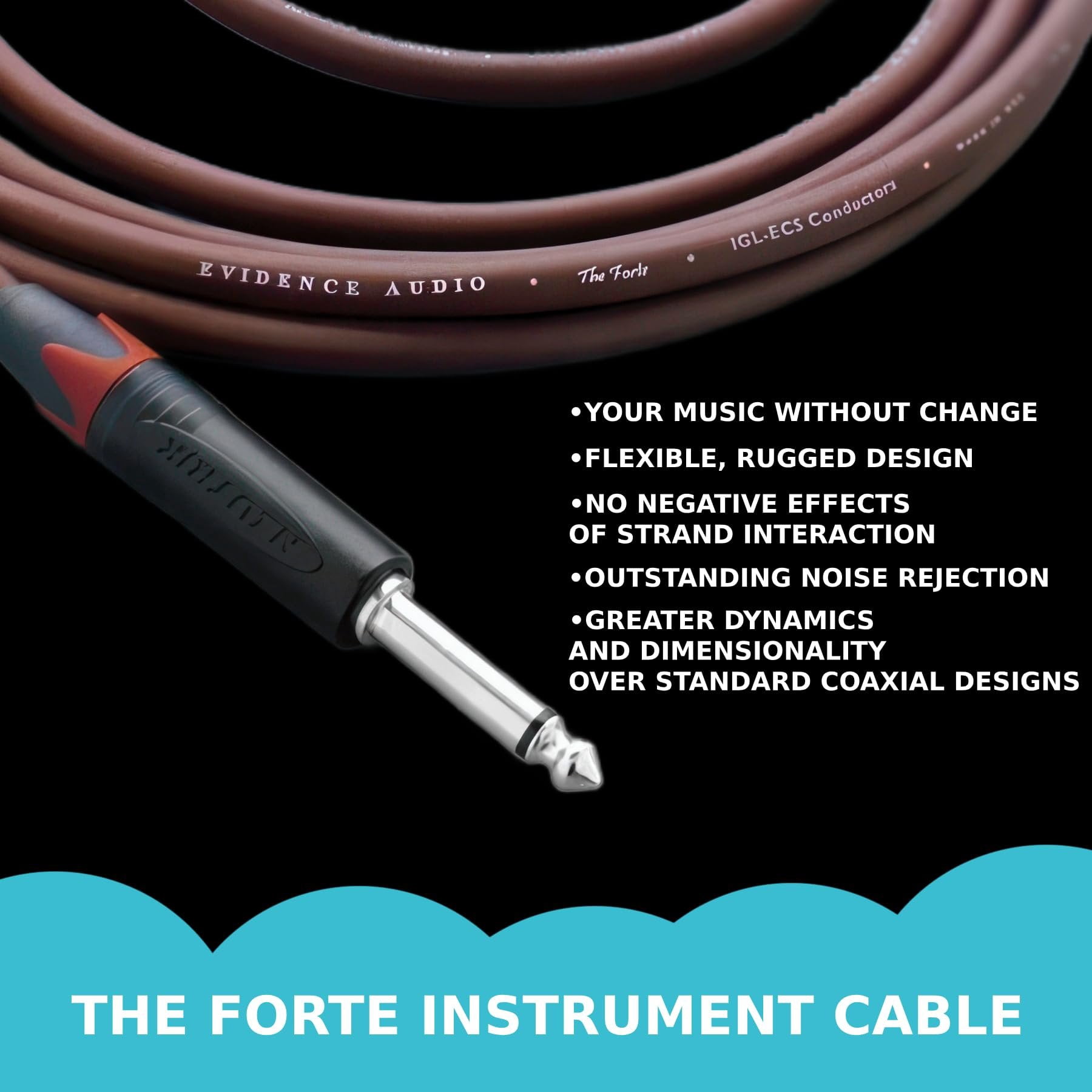Evidence Audio The Forte Instrument Cable Straight to Straight Plugs 15 feet 4.5 m