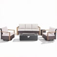thumbnail image 2 of Patiobula Patio Luxury Oversized Furniture Set with Fire Pit Table, Outdoor All-Weather Sectional Swivel Rocker Chairs Sets, Wicker Conversation Set for Porch, Balcony, Deck, Brown/Beige, 2 of 12
