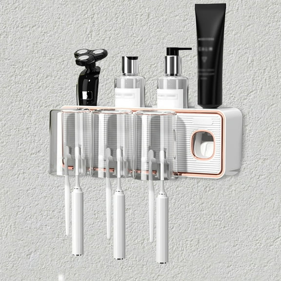 Toothbrush Holders For Bathrooms, Toothbrush Wall Mounted With Toothpaste Dispenser,With Toothbrush Cup,Tray Bathroom Toothbrush Toothpaste Dispenser, Usupdd 2025 Toothbrush Holders For