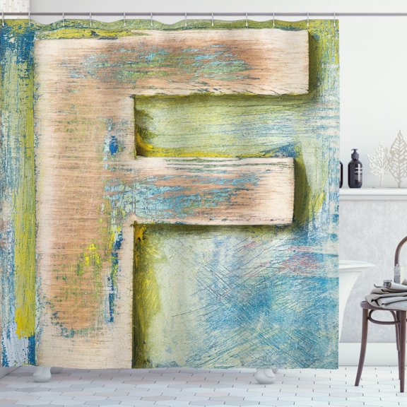 Ambesonne Letter F Shower Curtain, Worn Uppercase F Type, 69"Wx84"L, Green Blue Tan