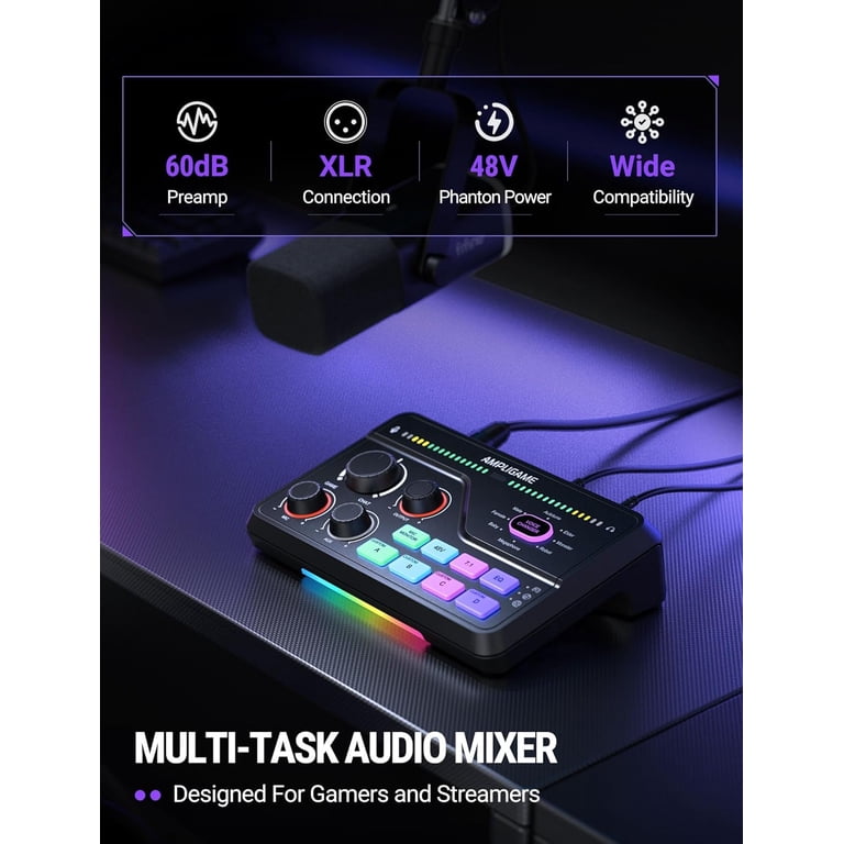 FIFINE WSC8 Gaming Audio Mixer for XLR Microphone, Game and Chat
