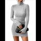 thumbnail image 2 of Vestido Tipo Suéter de Punto Acanalado para Mujer, de Larga, Fruncido, Ajustado, con Cuello Alto y Cintura Alta Gris S, 2 of 9