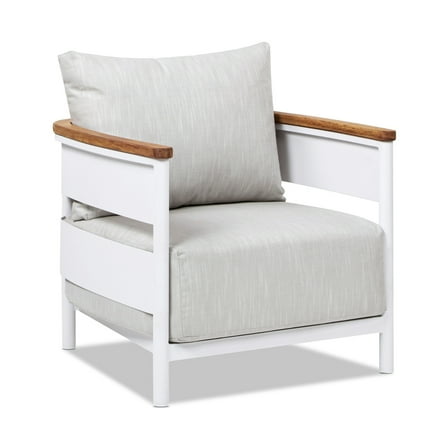 Jennifer Taylor Home Rhodes 29" Upholstered Teak & Aluminum Patio Arm Chair Birch Gray Chenille