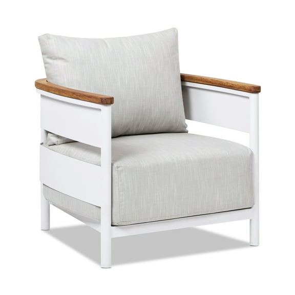 Jennifer Taylor Home Rhodes 29" Upholstered Teak & Aluminum Patio Arm Chair Birch Gray Chenille