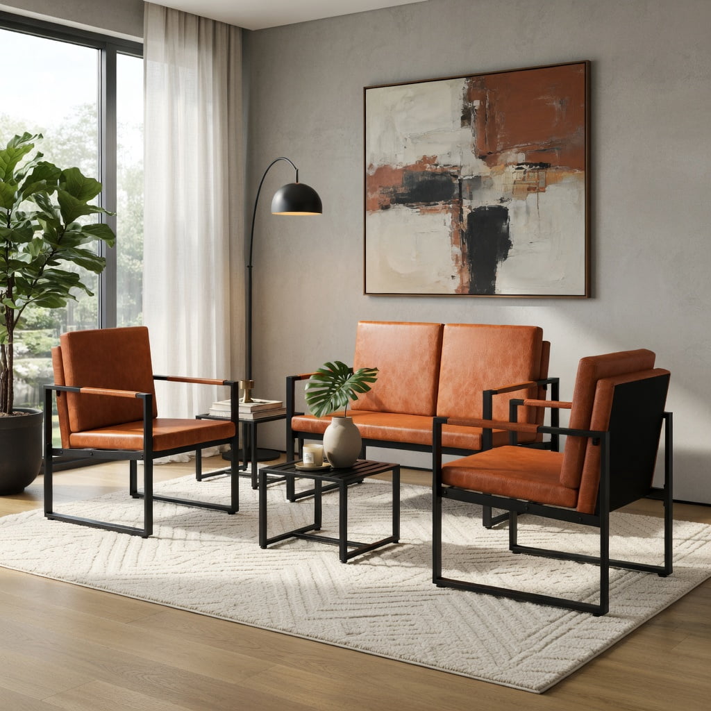 Hommoo Modern 2-Seater Loveseat Sofa in Brown PU Leather, Compact Small Couch for Living Room, Office & Guest Space, Brown