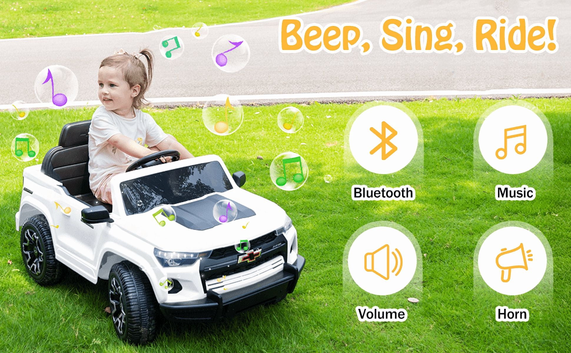 UBesGoo 12V Licensed Chevrolet Colorado Kids Ride on Car, Battery Powered Ride on Toys Truck with Remote Control, White