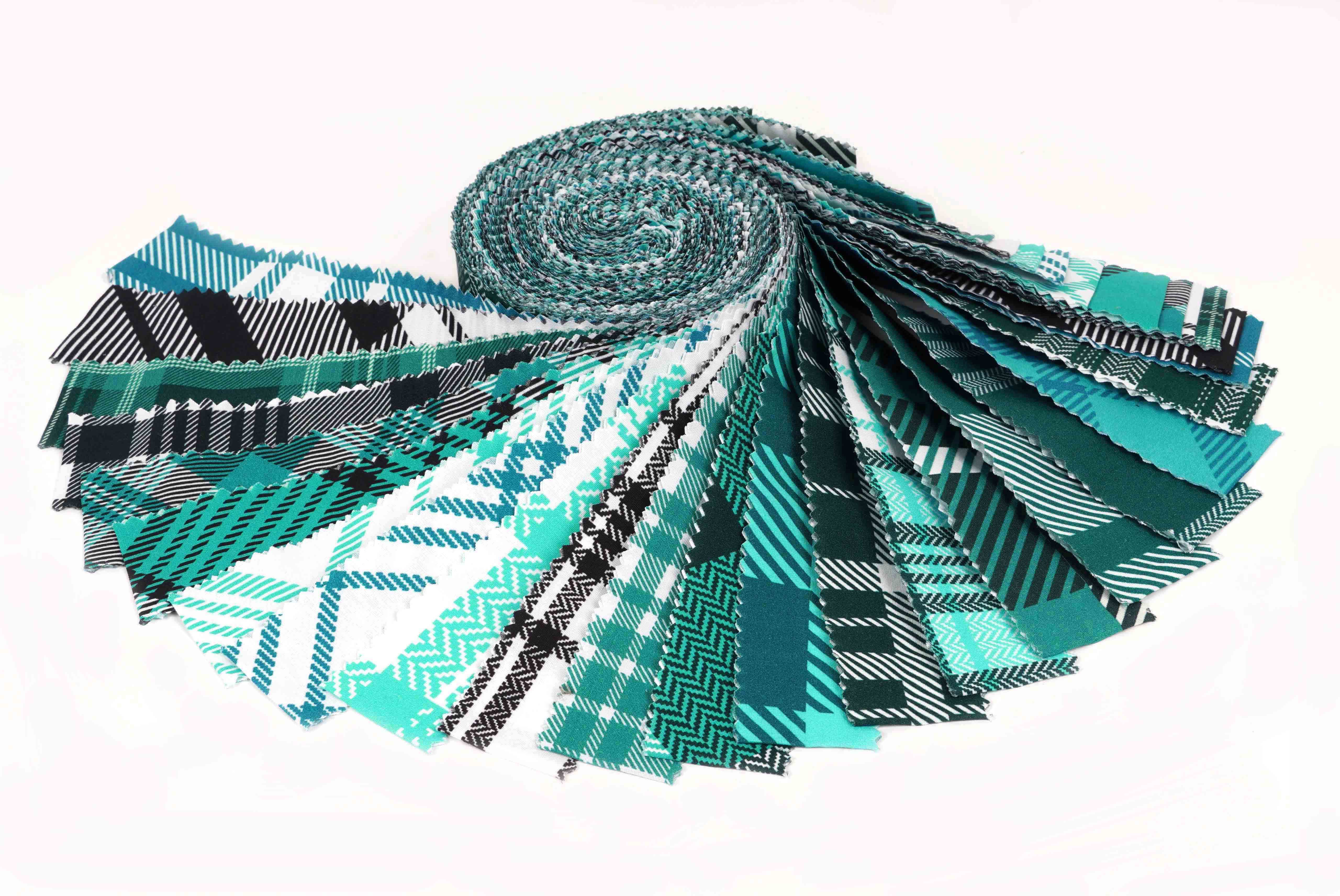 Soimoi 40Pcs Check & Tartan Print Precut Fabrics Strips Roll Up 1.5x42inches Cotton Jelly Rolls For Quilting - Teal Blue