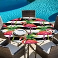 thumbnail image 6 of Striped Flamingo Round Tablecloth, Fitted Table Cover with Elastic for 36"-44" Round Tables, Pink Birds Green Palm Leaf Black White Table Cloth Outdoor Indoor Dinning Party Waterproof Tablecloths, 6 of 7