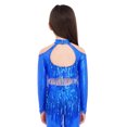 thumbnail image 2 of Haitryli Kids Girls Long Sleeve Sequins Ballet Jazz Hip Hop  Dance Crop Top Tassel Finger Holes Gymnastics Tee Shirt Blouse Royal Blue 8, 2 of 7