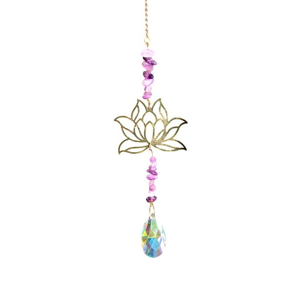 Girlsshop Colorful Lotus Crystal Wind Chime Hanging Pendant For Home Garden Courtyard,1
