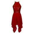 thumbnail image 3 of YiZYiF Womens Sequins Asymmetrical Hem Lyrical Dance Dress Glitters Halter Backless Performance Costume, 3 of 7