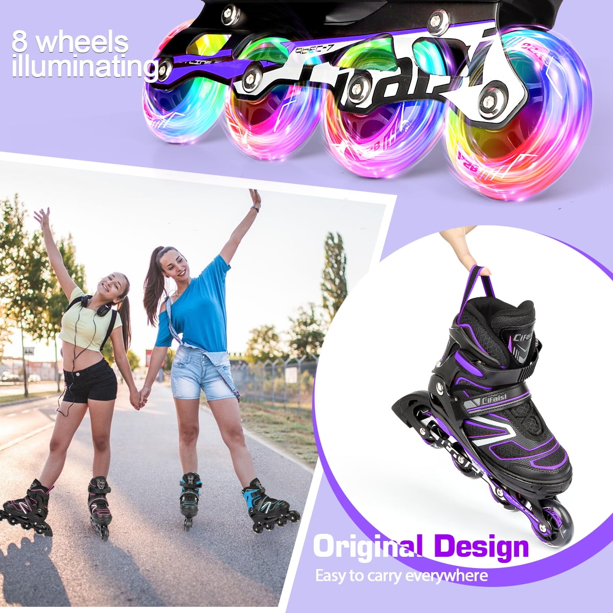 Cifaisi Adjustable Inline Skates with Illuminating Wheels for Kids,Girls and Boys,Size 6.5-8