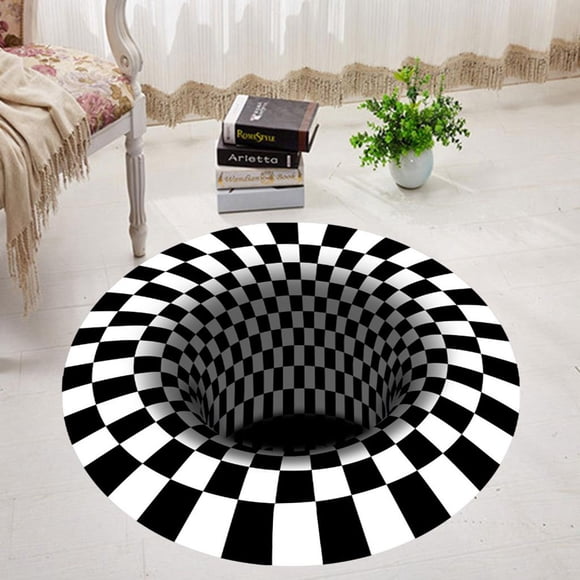 3D Swirl Stampato Optical Illusion Aree Carpet Antiscivolo Stuoie Zerbino per Soggiorno camera Letto Ufficio sa pranzo Cucina 100cm perfecl alfombra redonda de rejilla blanca negra