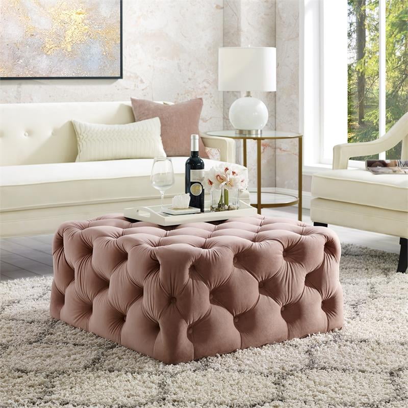 Posh Living Ramon Modern Velvet Cocktail Ottoman Blush Pink Walmart