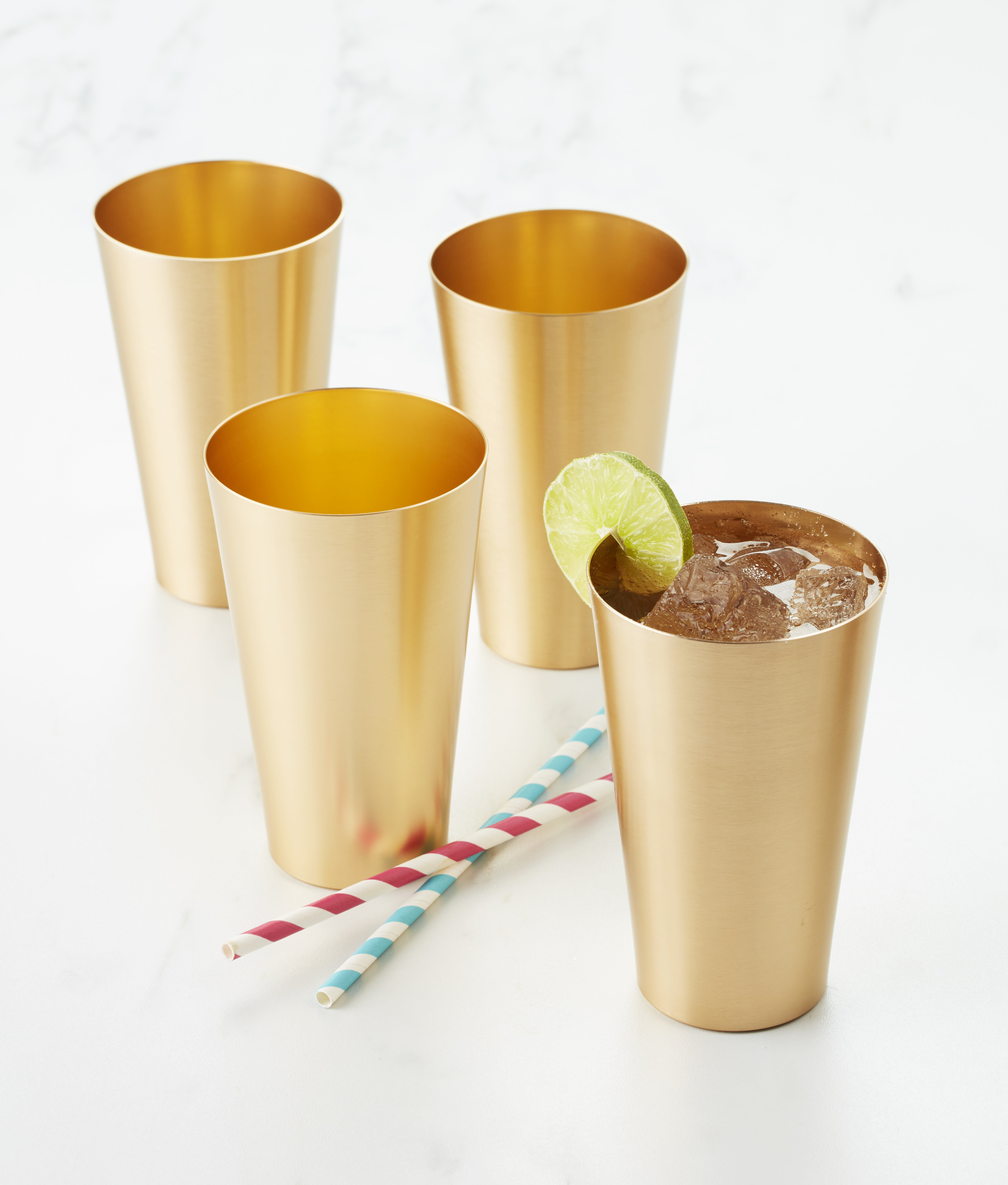 Cambridge Bar340 Set of 4 16oz Gold Break-Resistant Metal Tumblers