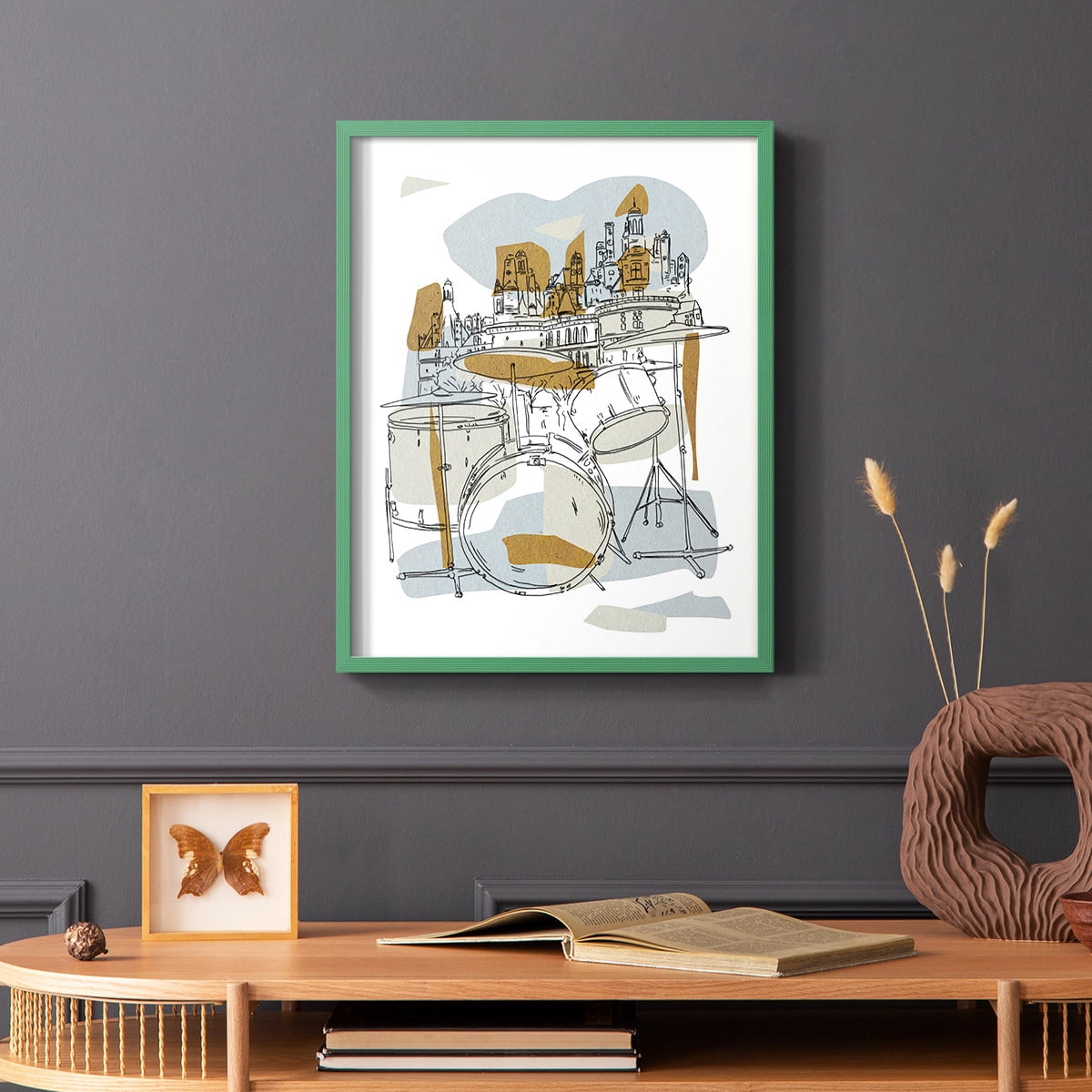 Rehearsal IV Framed Print in Green Solid Wood Framed Print No Nail Hanging