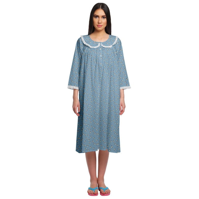 Moomaya Chemise de Nuit Boutonnée Longueur Genou pour Femmes Imprimée