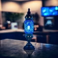 thumbnail image 4 of Turkish Cylinder Table Lamp Mosaic Glass Accent Boho Lamps Moroccan Lantern Blue Star, 4 of 7