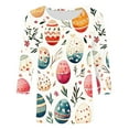 thumbnail image 4 of Cavosen Happy Easter Womens Dressy Tops 3/4 Length Sleeves Summer Plus Size Eggs Floral Print Pullover Blouse Round Neck Festival Shirts Vacation Holiday Tee Shirts Casual 3XL, 4 of 5