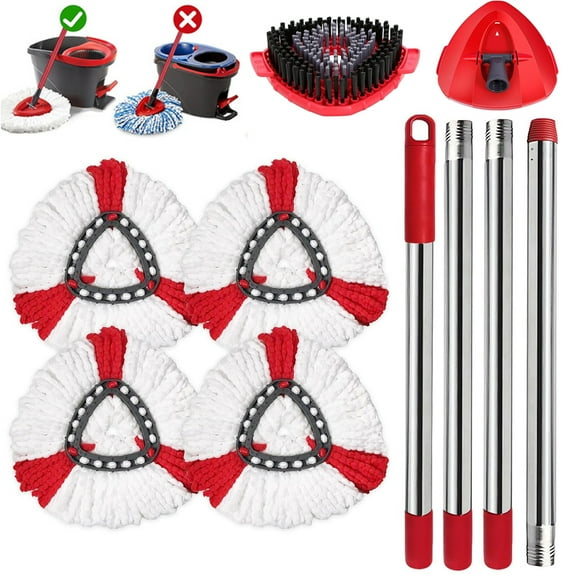 4 Pack Spin Mop Replacement Head Compatible with O-Cedar EasyWring 1 Tank, 30-58" Mop Handle Base and Microfiber Head Refills, Easy-to-Replace (White,1 Tank)