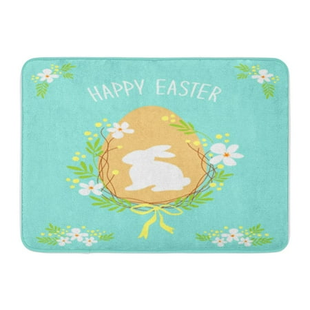 Easter Door Wreath Ideas KDAGR Cute Rustic Easter Wreath of Spring Flowers Egg Bunny and Text Happy for Your Doormat Floor Rug Bath Mat 30x18 inch ()