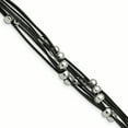 thumbnail image 3 of Primal Steel Stainless Steel Beaded Multi-Strand Black Leather 8in Bracelet, 3 of 8