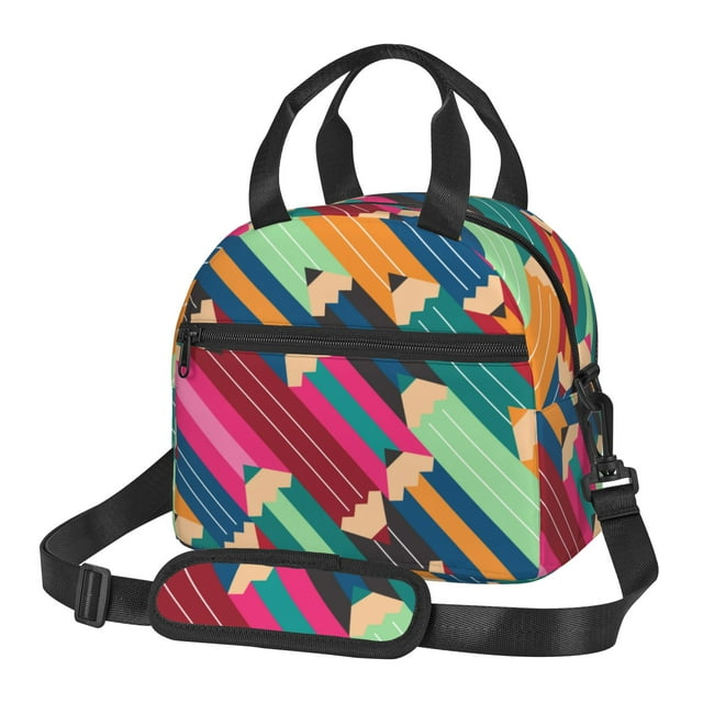 DouZhe Lunch Bags pour Femmes et Hommes, Abstract Colorful Pencils Imprime un Sac Fourre-Tout Imperméable Isotherme Portable Réutilisable Lunch pour le Pique-Nique de Travail de Voyage