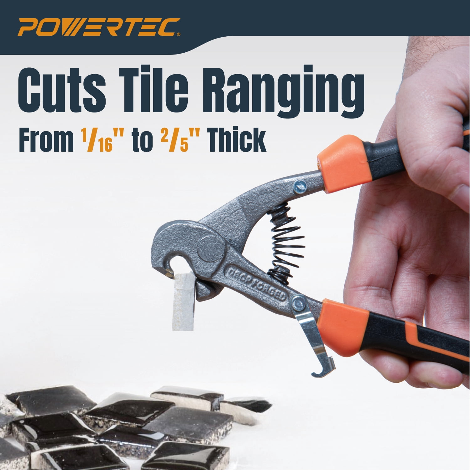POWERTEC Parrot Head Tile Nippers for Glass, Ceramic, Porcelain, and Mosaic, Ergonomic Soft Grip, Heavy Duty Blades Cuts and Trim Tile Up to 2/5" Thick (71902N)