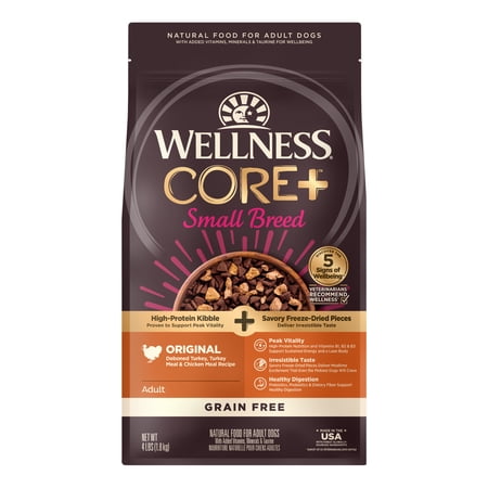 Wellness CORE+ Natural Grain Free Small Breed Dry Dog Food, Original Recipe with Freeze Dried Turkey, 4lb Bag