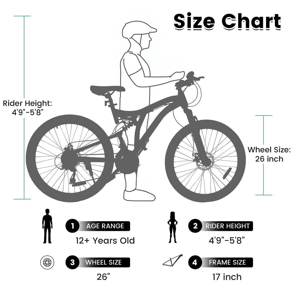 Blue,White 26 Inch Mountain Bike with 21-Speeds & Full Suspension Steel Frame, Alloy Rims, Disc Brakes For All Terrains