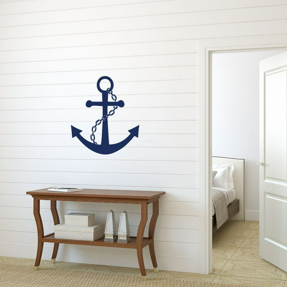 Autocollant Mural en Vinyle Ancre Bleu Marine - Grand Symbole de Bateau Nautique Ou de Navire, Décoration pour Maison de Plage Ou Chambre à Thème Océan et Mer / 15x18 Pouces en Bleu Marine
