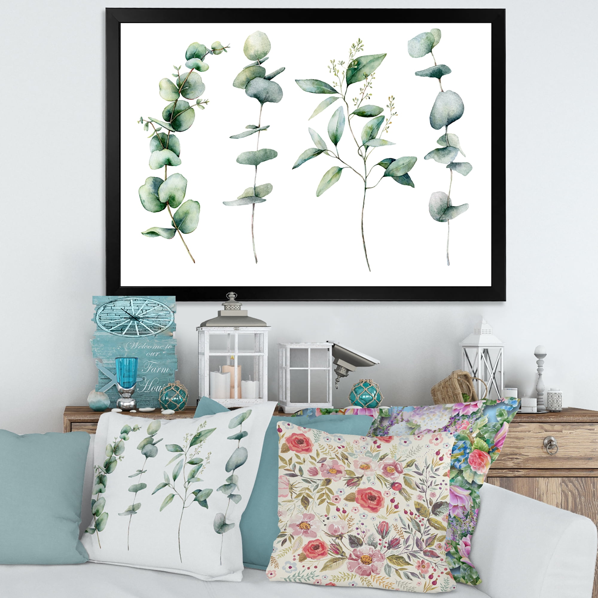 Designart 'Green Eucalyptus Plant Branches I' Traditional Framed Art Print