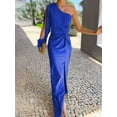 thumbnail image 4 of Women'S One Shoulder Long Sleeve High Split Cocktail Wedding Party Maxi Dress  Blue S, 4 of 6