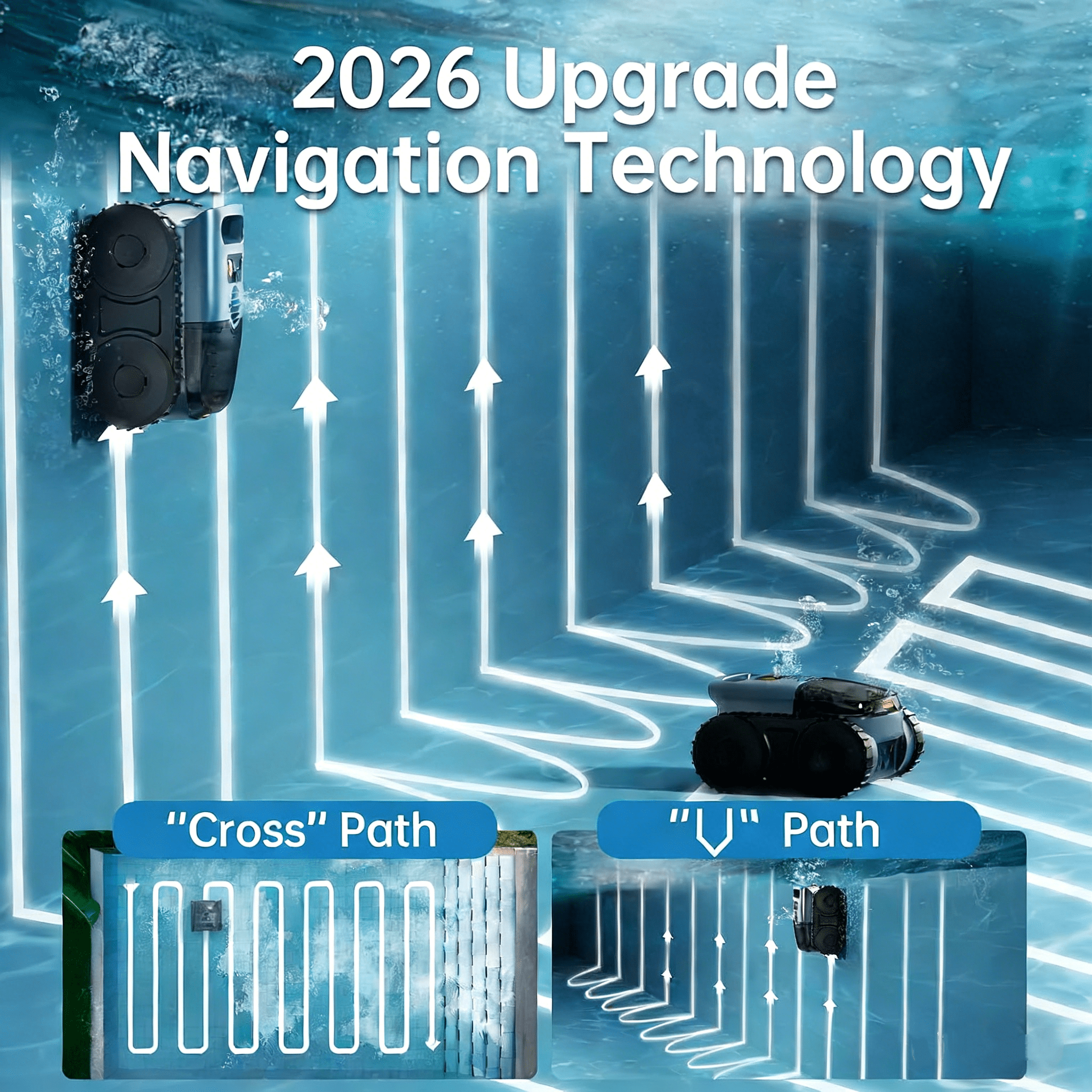 （2026 Upgrade）Cordless Robotic Pool Cleaner with Smart Sonar Navigation – Powerful Suction, Wall & Waterline Climbing, Automatic Cleaning for In-Ground & Above-Ground Pools