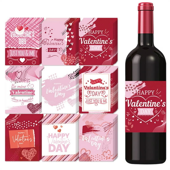 SeekLGT 36 PCS Valentine Wine Bottle Labels - Heart Shaped Self Adhesive Stickers for Wine Bottle Decoration, Party Decorations, and Holiday Table Decor
