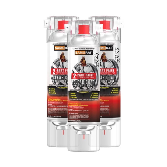 Samurai 2-Part Polyurethane Spray Paint Clear Coat for High Performance Wheel - 11.3 Ounce UV Resistant and Rust Resistant Polyurethane Spray (Flat Clear, Pack of 3 Cans)